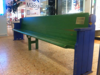 Photo stoRy for today™ –  A church bench in a shopping centre